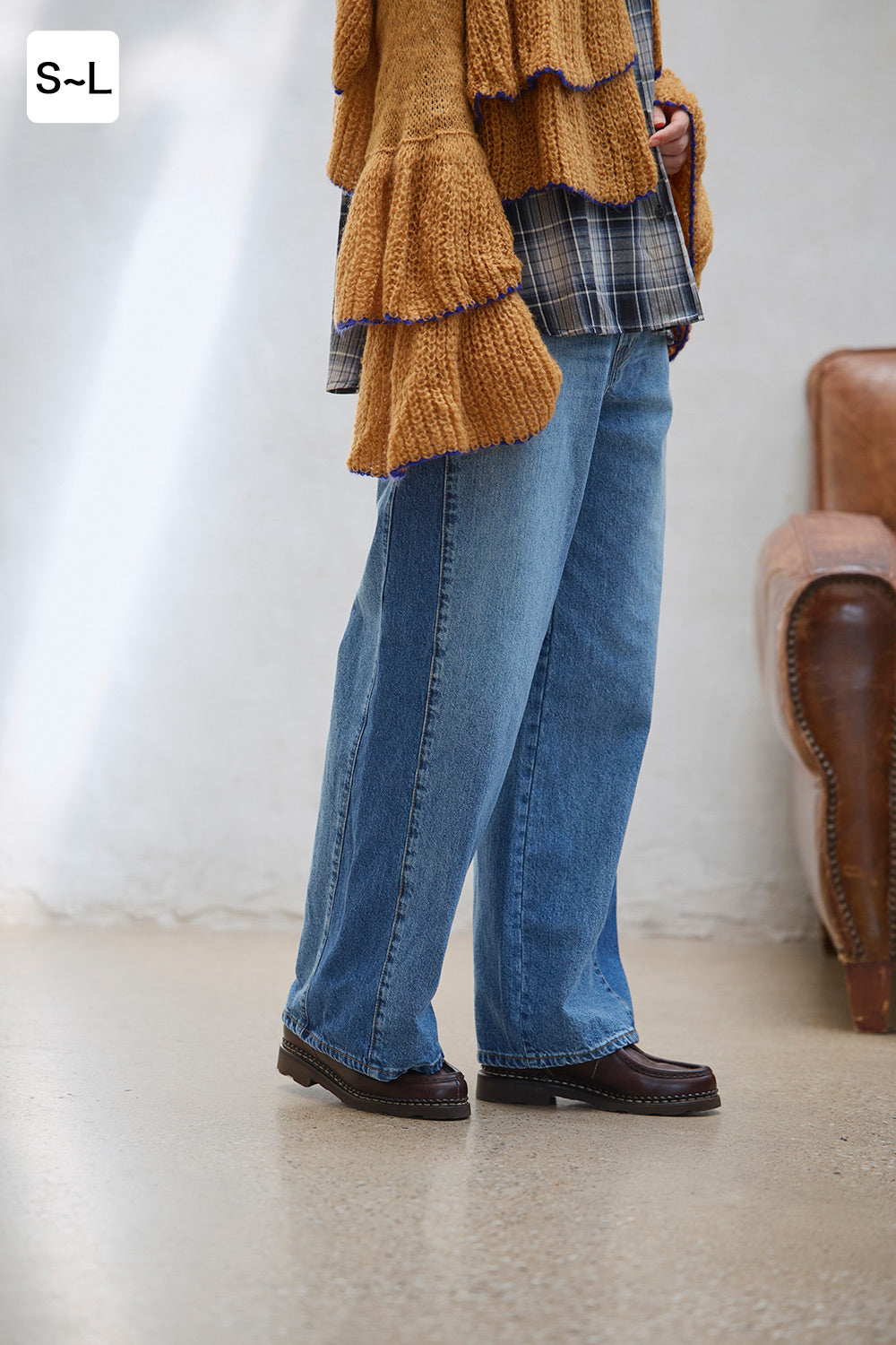 ストレートワイド切り替えブロッキングパンツ