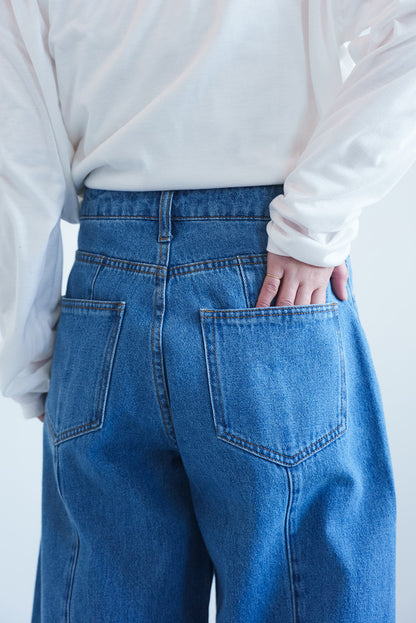 切り替えバギーデニムパンツ