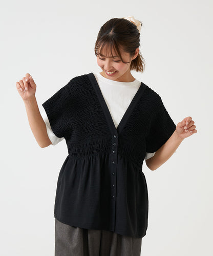 《Coming soon》Shirred V-neck vest