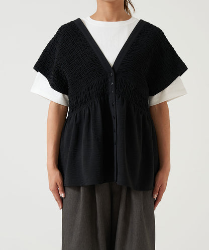 《Coming soon》Shirred V-neck vest