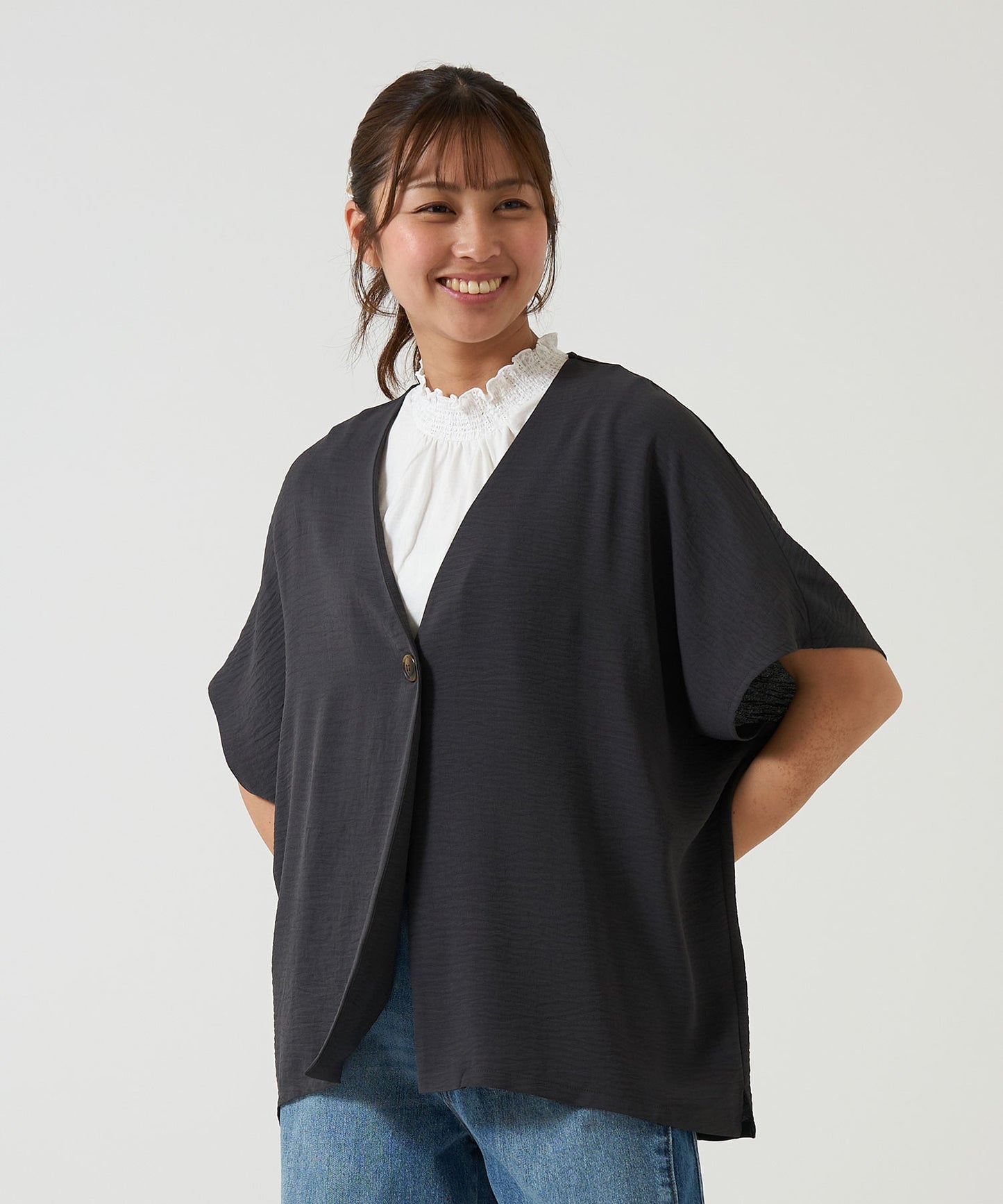《Coming soon》Textured satin dolman cardigan