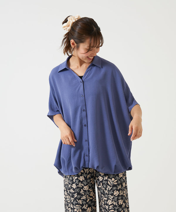 《4月24日入荷》シボサテン裾タック前開きチュニック