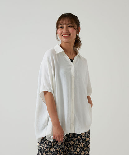 《Coming soon》Textured satin hem tuck front-open tunic