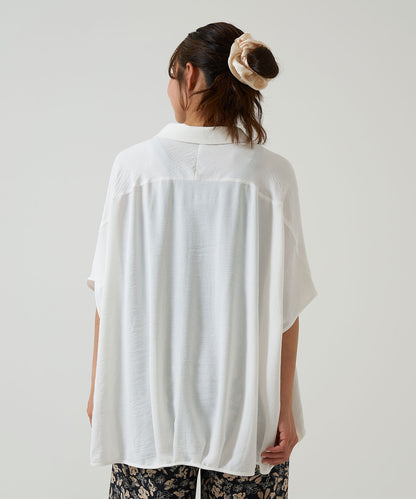 《Coming soon》Textured satin hem tuck front-open tunic