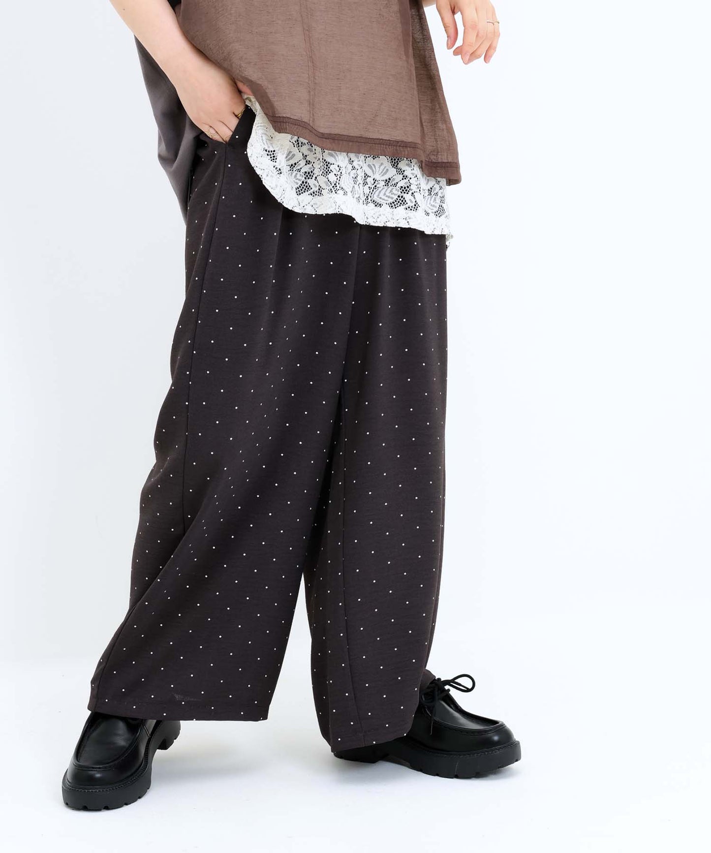 《7月3日入荷予定》【接触冷感/吸水速乾】シボドットイージーワイドパンツ