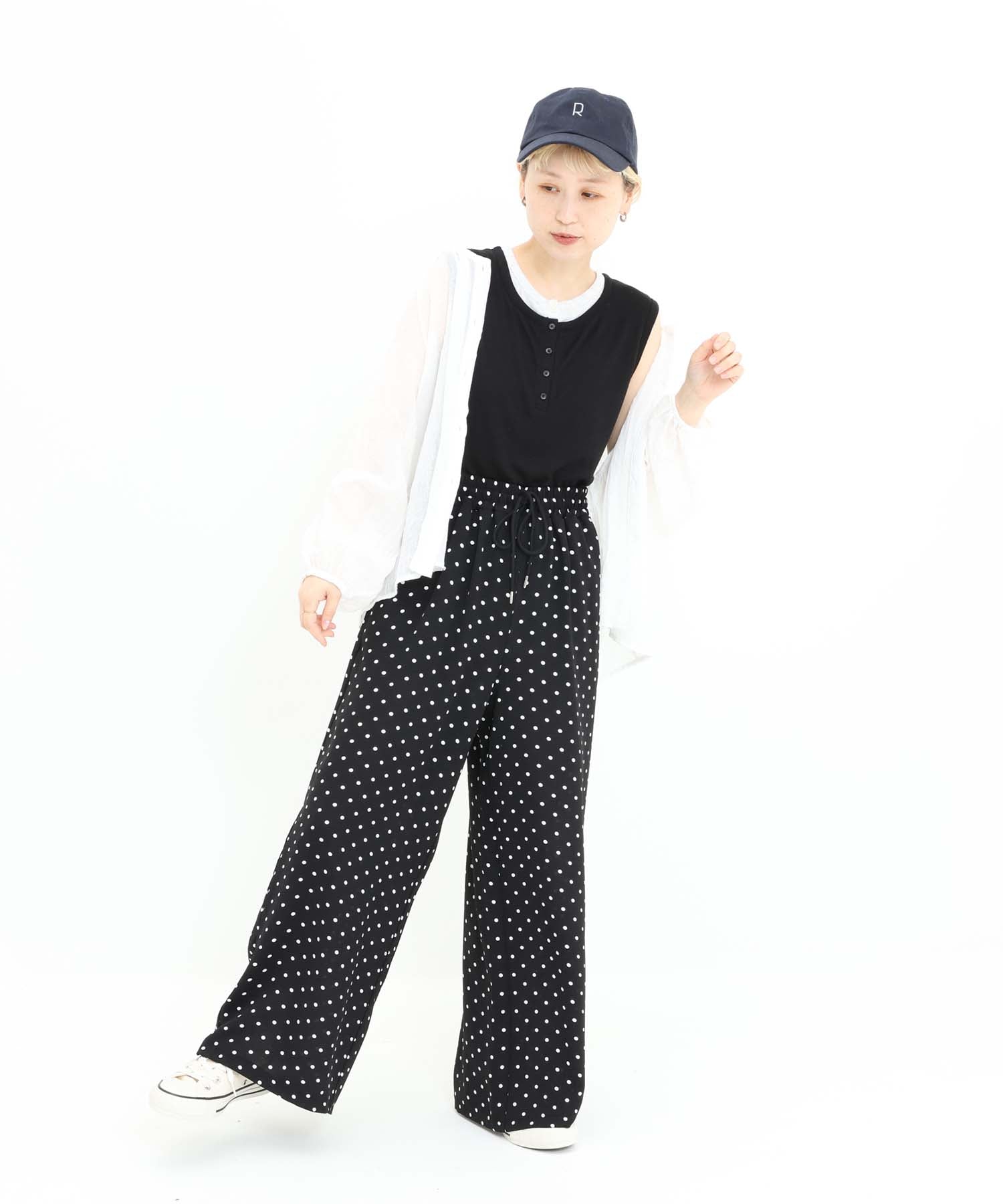 《7月3日入荷予定》【接触冷感/吸水速乾】シボドットイージーワイドパンツ