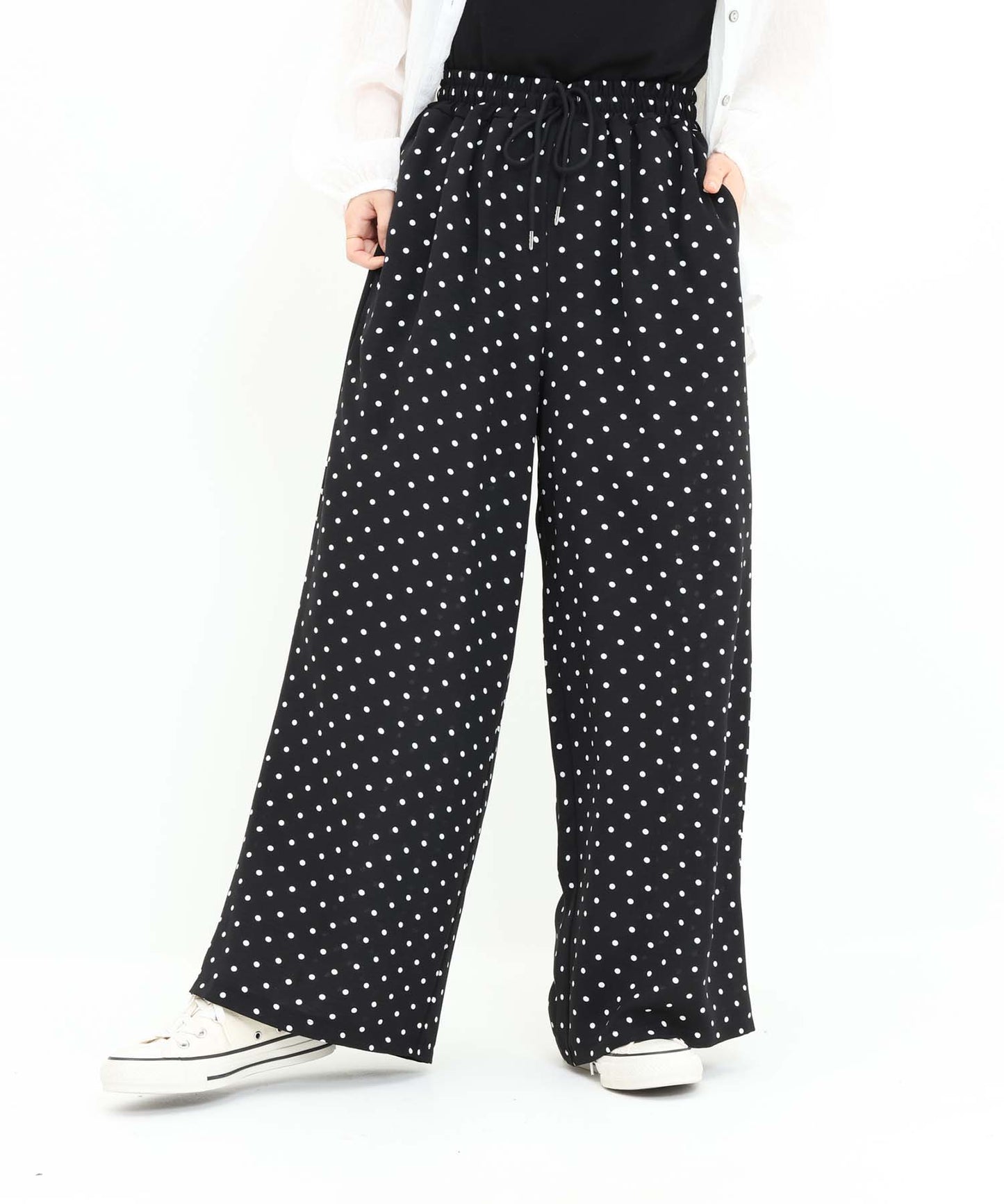 《7月3日入荷予定》【接触冷感/吸水速乾】シボドットイージーワイドパンツ