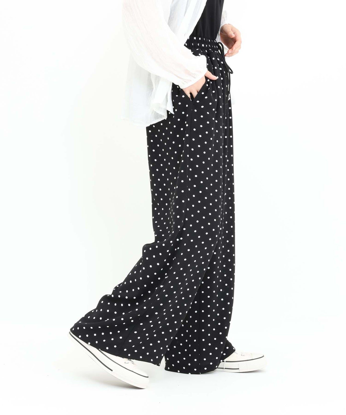 《7月3日入荷予定》【接触冷感/吸水速乾】シボドットイージーワイドパンツ