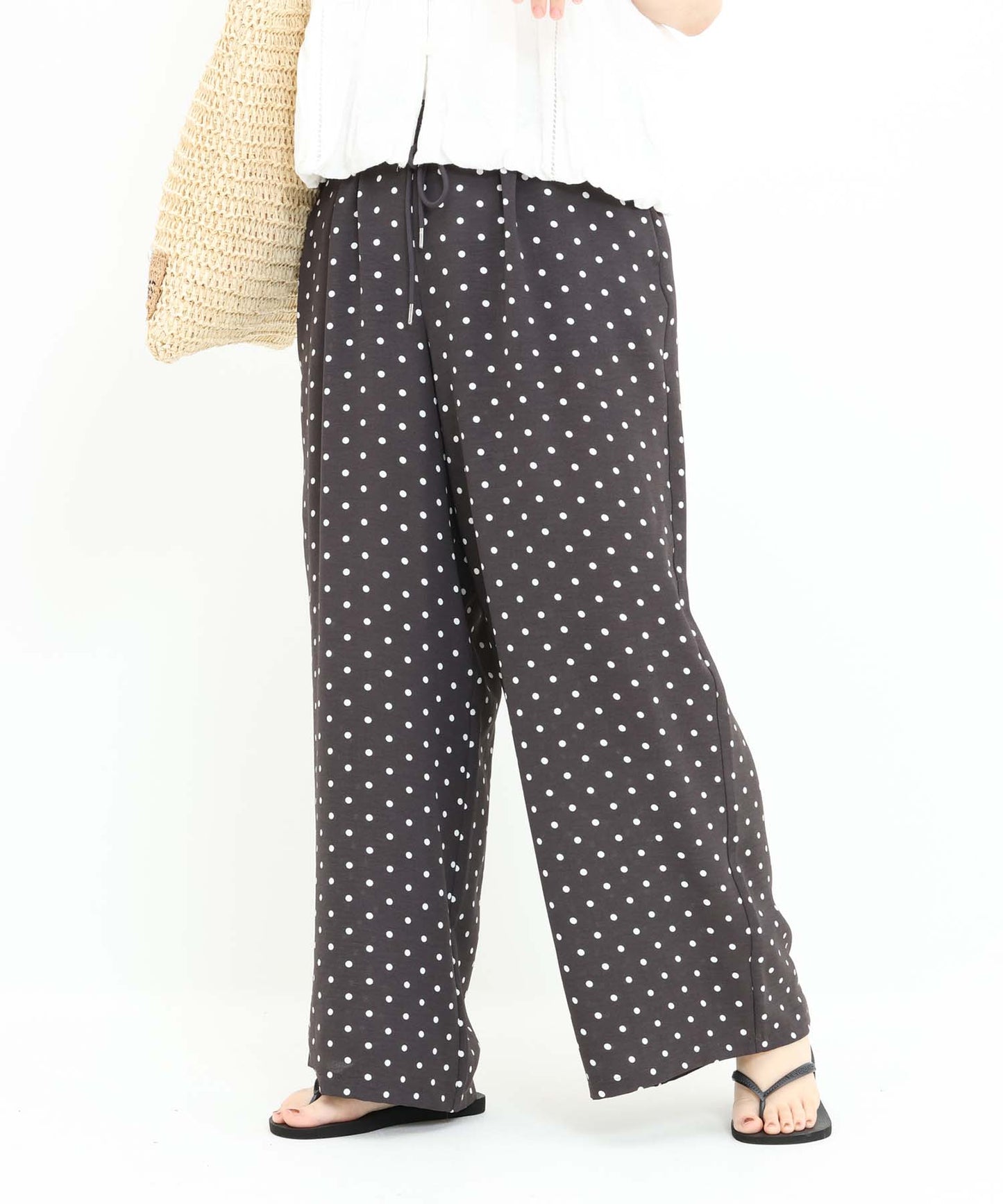 《7月3日入荷予定》【接触冷感/吸水速乾】シボドットイージーワイドパンツ