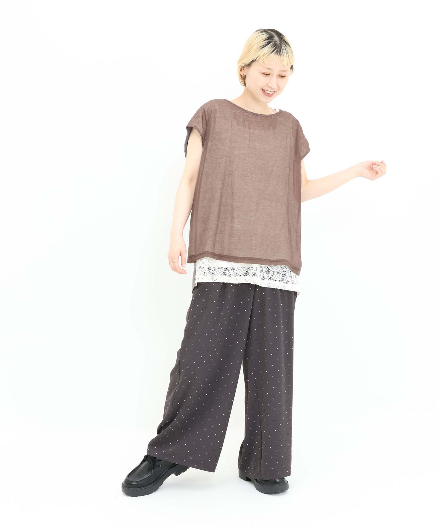 《7月3日入荷予定》【接触冷感/吸水速乾】シボドットイージーワイドパンツ