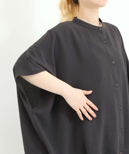 《近日発売》【接触冷感×吸水速乾】シボサテン裾タックバンドカラーチュニック