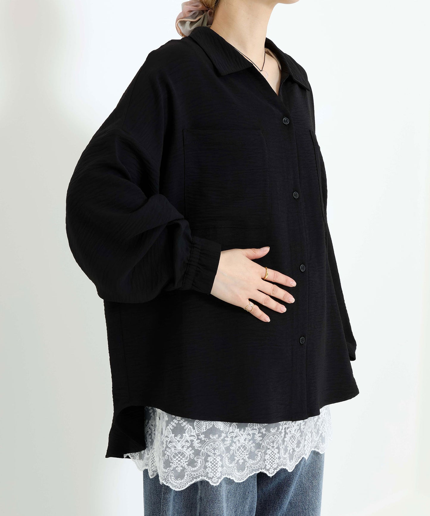 《近日発売》【接触冷感×吸水速乾】シボサテンポケ付きシャツチュニック