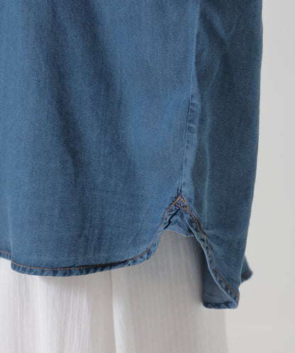★《Coming Soon》Band Collar Long Sleeve Wide Denim LS