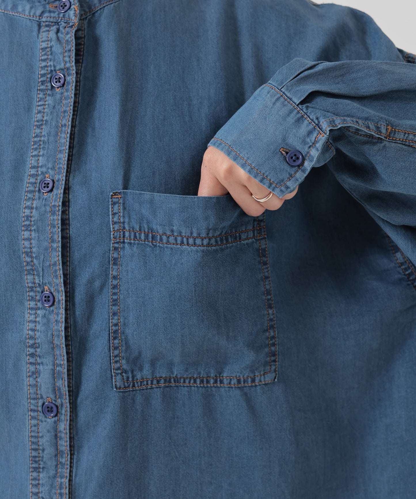 ★《Coming Soon》Band Collar Long Sleeve Wide Denim LS
