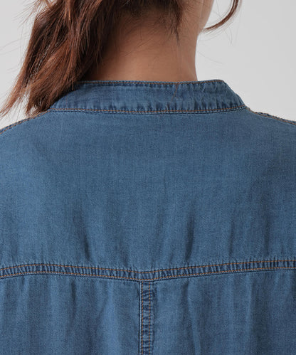 ★《Coming Soon》Band Collar Long Sleeve Wide Denim LS