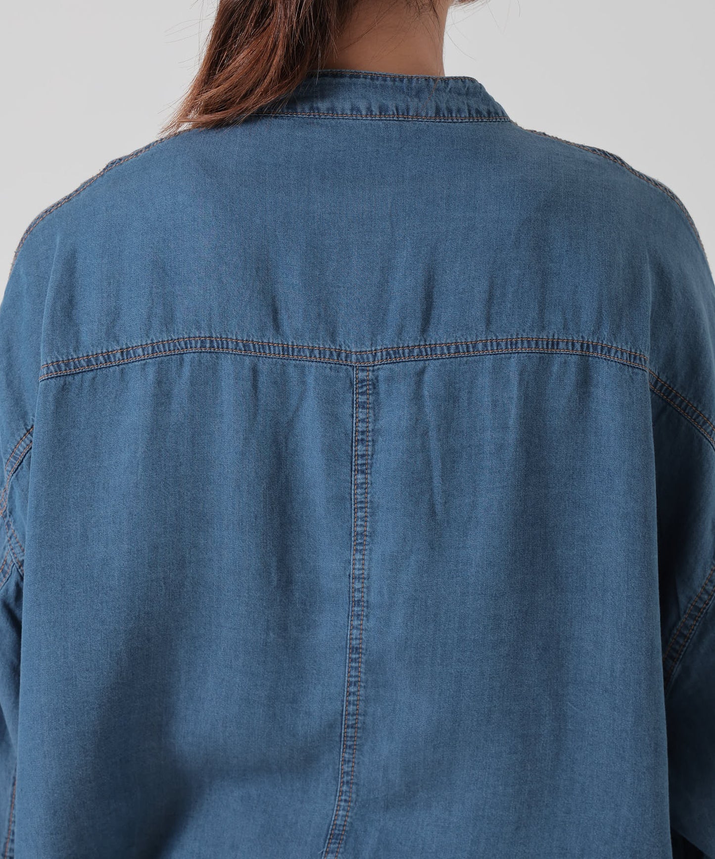 ★《Coming Soon》Band Collar Long Sleeve Wide Denim LS