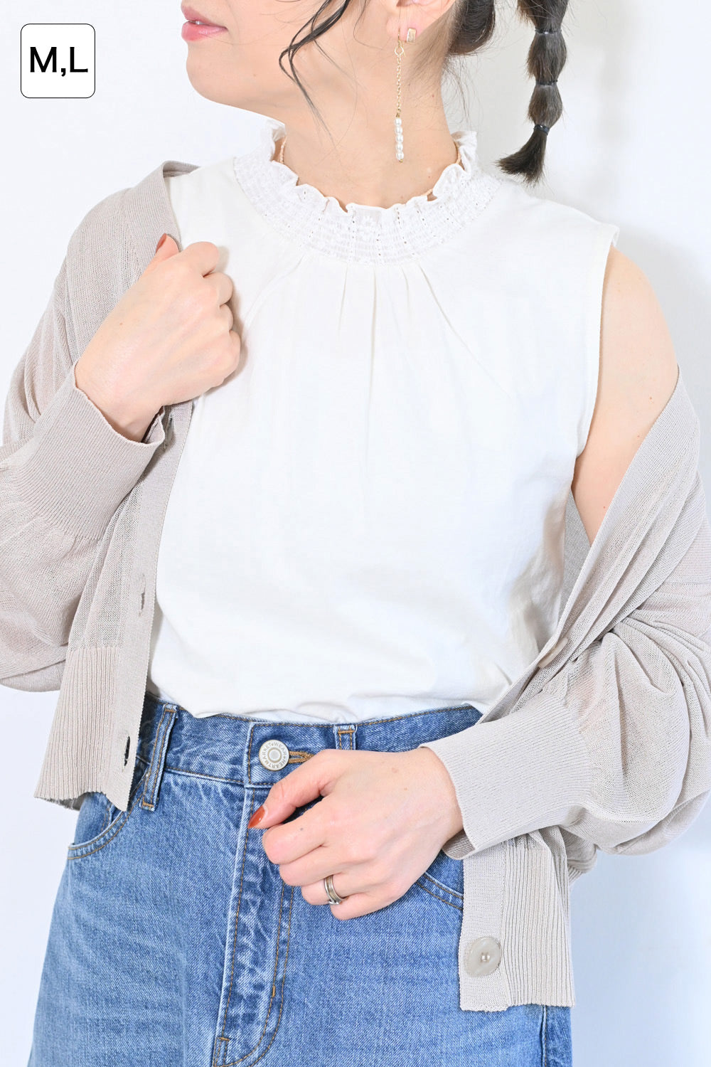 ≪OUTLET SALE≫ Embroidered Lace Collar Shirring Tank