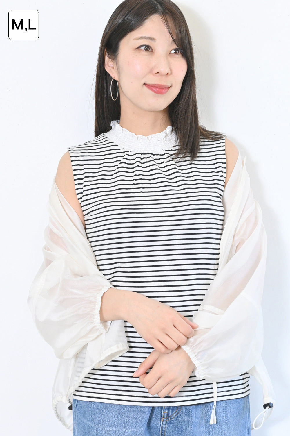 ≪OUTLET SALE≫ Embroidered Lace Collar Shirring Tank
