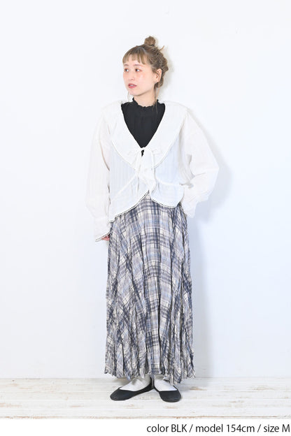 ≪OUTLET SALE≫ Embroidered Lace Collar Shirring Tank
