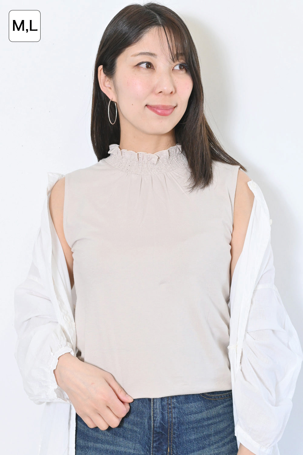 ≪OUTLET SALE≫ Embroidered Lace Collar Shirring Tank