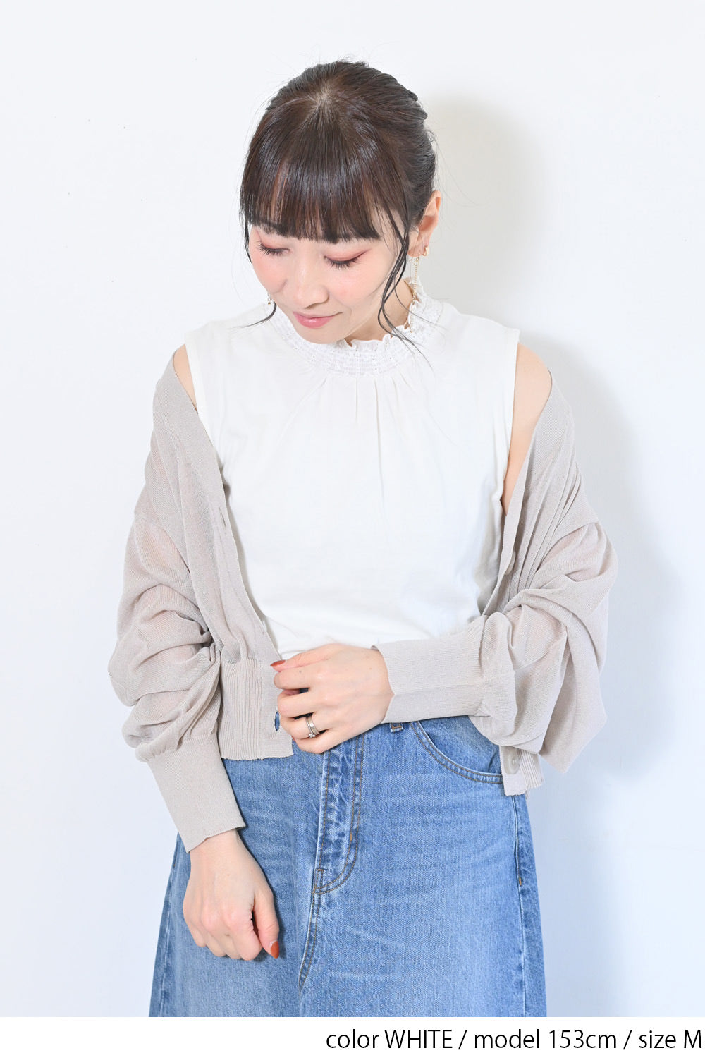≪OUTLET SALE≫ Embroidered Lace Collar Shirring Tank