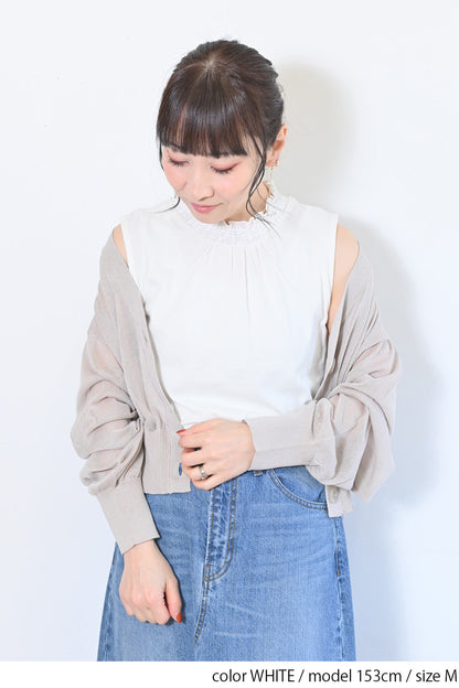 ≪OUTLET SALE≫ Embroidered Lace Collar Shirring Tank