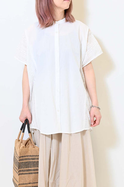 ≪SALE≫ Side Cotton Lace Panel Wide Shirt Tunic