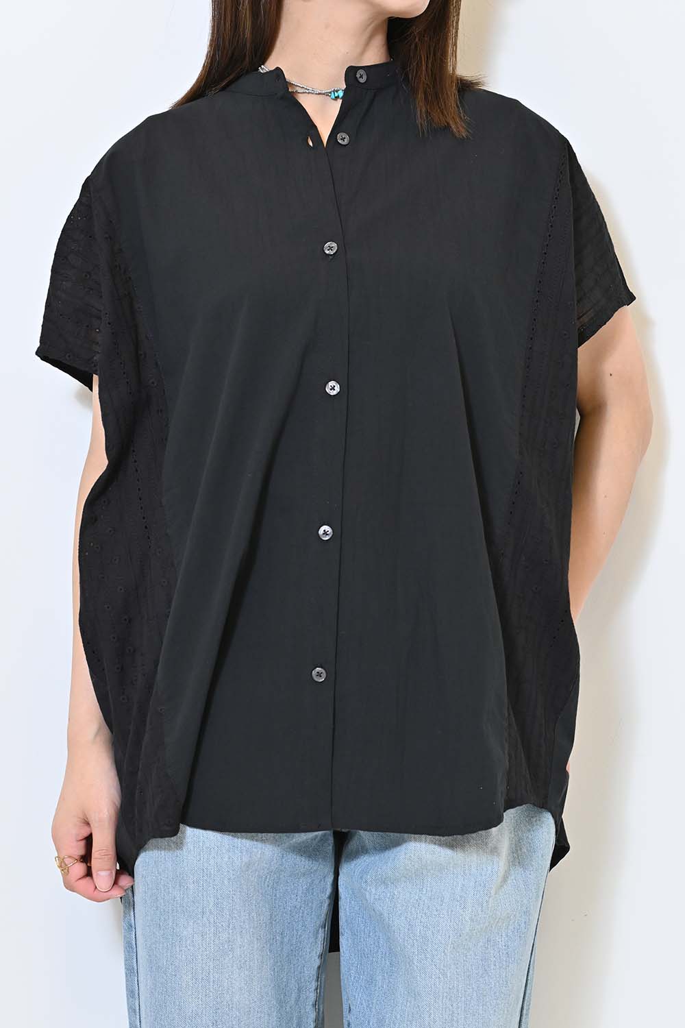 ≪SALE≫ Side Cotton Lace Panel Wide Shirt Tunic