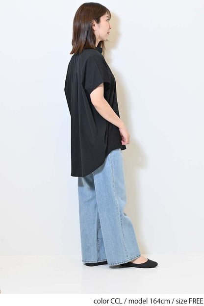 ≪SALE≫ Side Cotton Lace Panel Wide Shirt Tunic