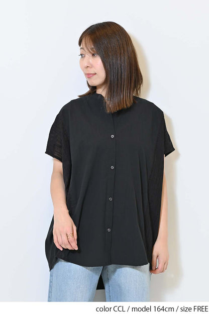 ≪SALE≫ Side Cotton Lace Panel Wide Shirt Tunic