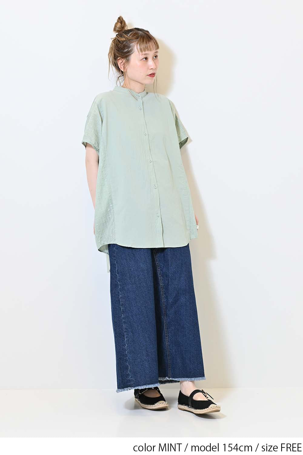 ≪SALE≫ Side Cotton Lace Panel Wide Shirt Tunic