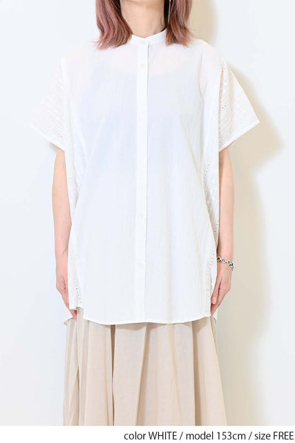 ≪SALE≫ Side Cotton Lace Panel Wide Shirt Tunic