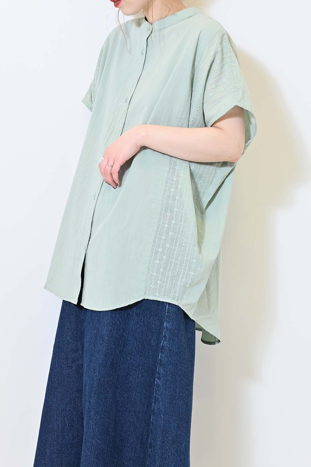 ≪SALE≫ Side Cotton Lace Panel Wide Shirt Tunic