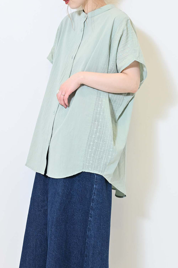 ≪SALE≫ Side Cotton Lace Panel Wide Shirt Tunic
