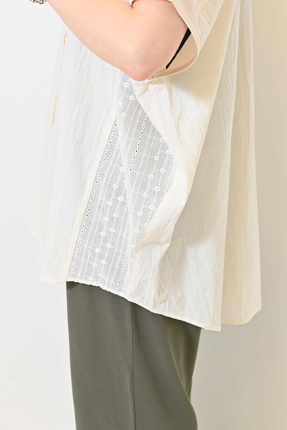≪SALE≫ Side Cotton Lace Panel Wide Shirt Tunic