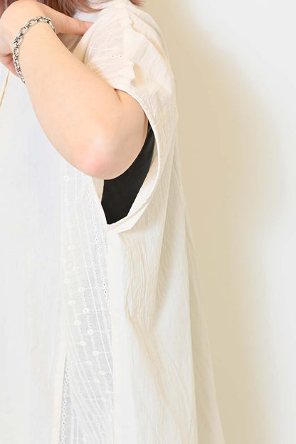 ≪SALE≫ Side Cotton Lace Panel Wide Shirt Tunic