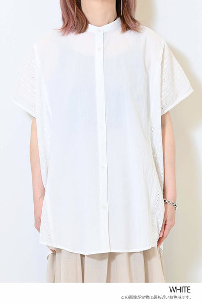 ≪SALE≫ Side Cotton Lace Panel Wide Shirt Tunic