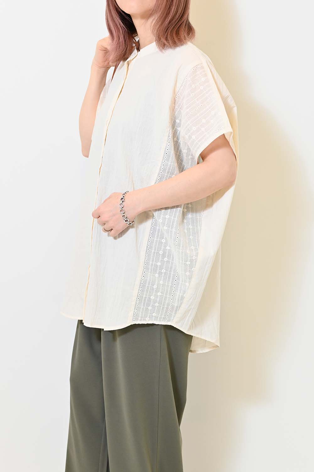≪SALE≫ Side Cotton Lace Panel Wide Shirt Tunic
