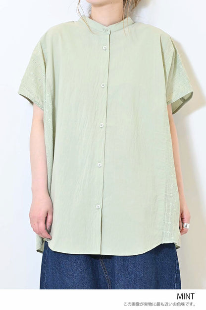 ≪SALE≫ Side Cotton Lace Panel Wide Shirt Tunic