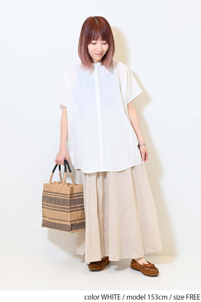 ≪SALE≫ Side Cotton Lace Panel Wide Shirt Tunic