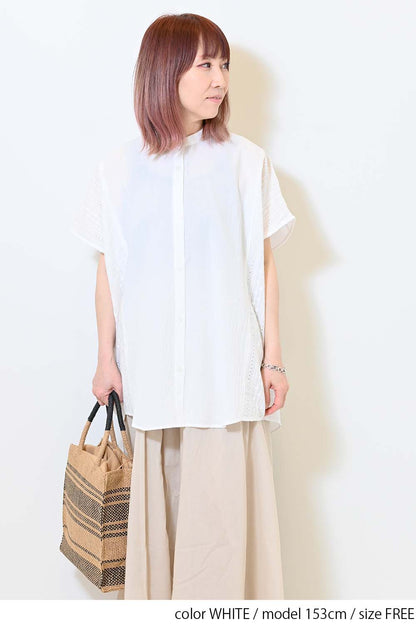 ≪SALE≫ Side Cotton Lace Panel Wide Shirt Tunic