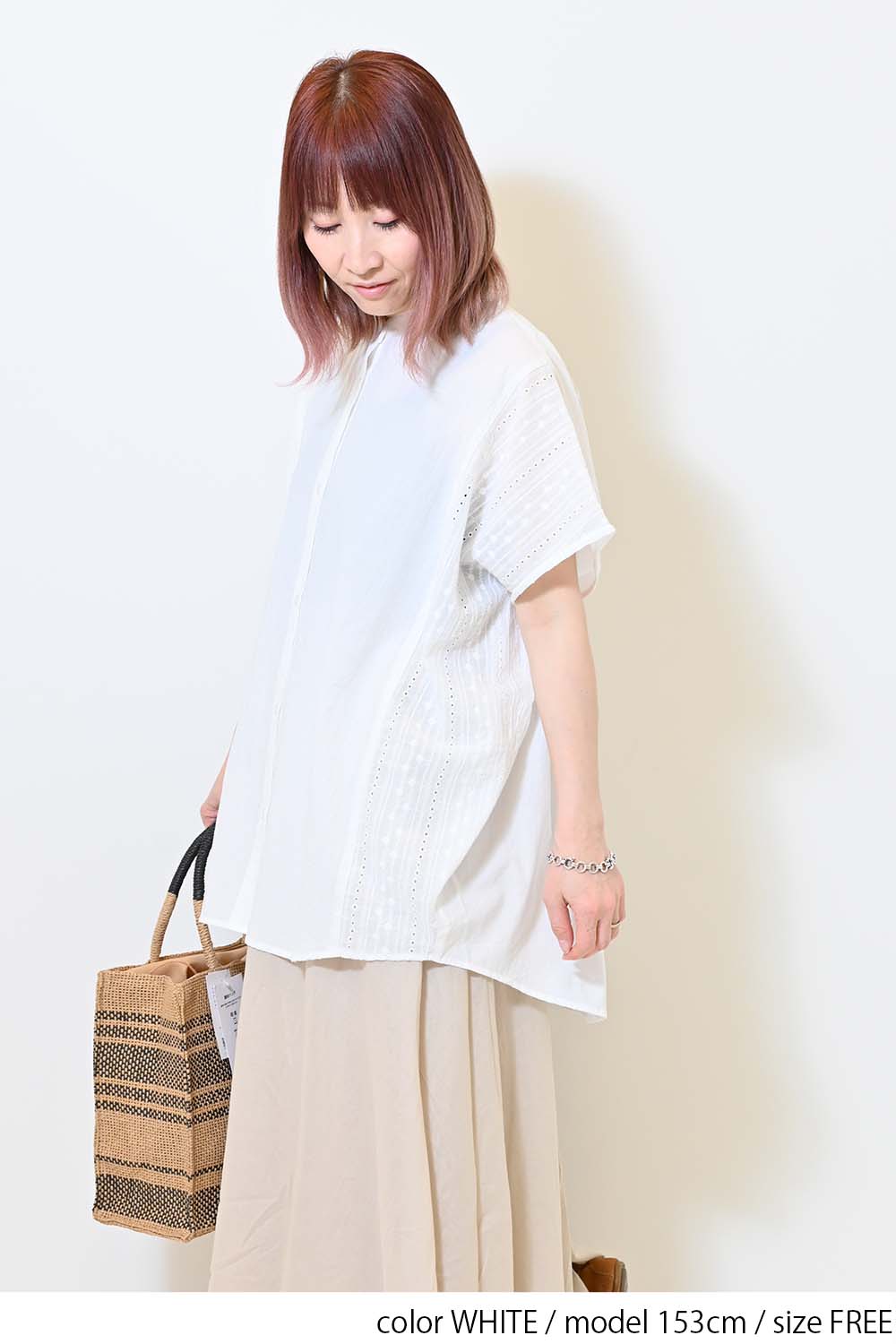 ≪SALE≫ Side Cotton Lace Panel Wide Shirt Tunic