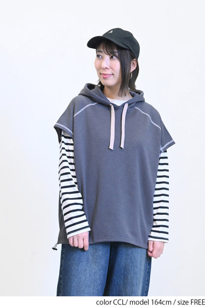 ≪SALE≫ Slub Fleece Hooded Vest