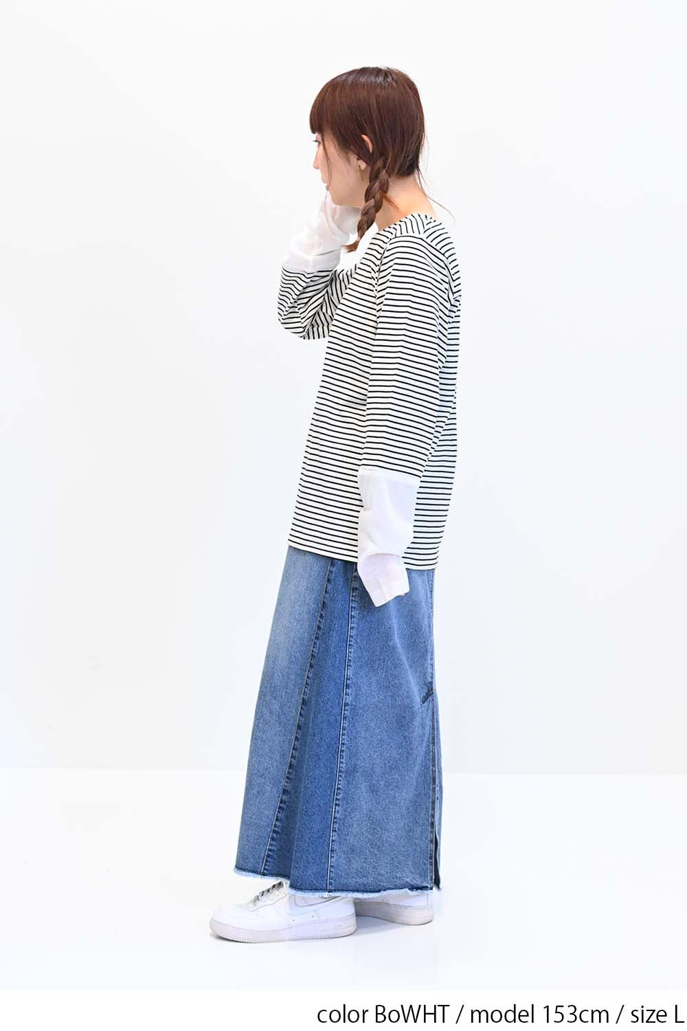 袖切り替えシアーロンTee