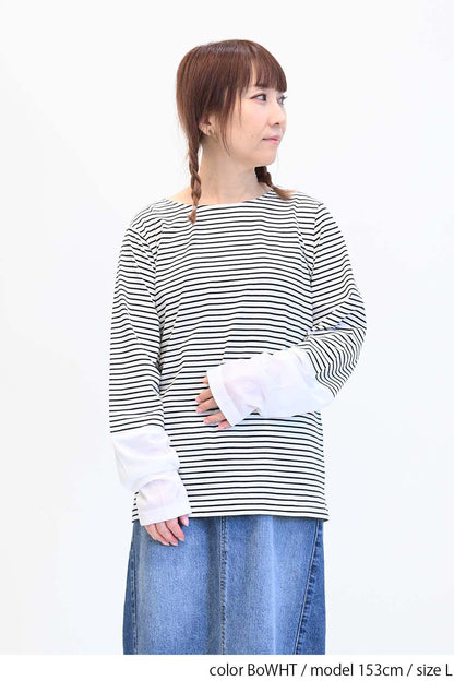 袖切り替えシアーロンTee
