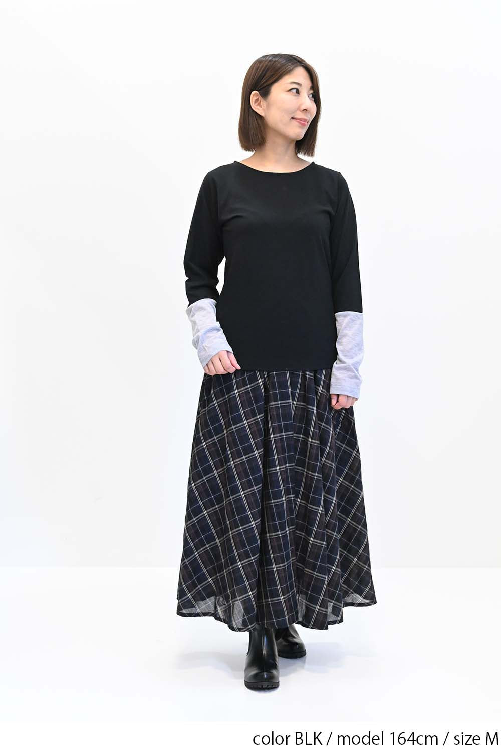 袖切り替えシアーロンTee