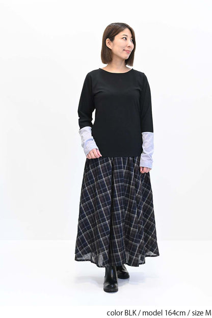 袖切り替えシアーロンTee