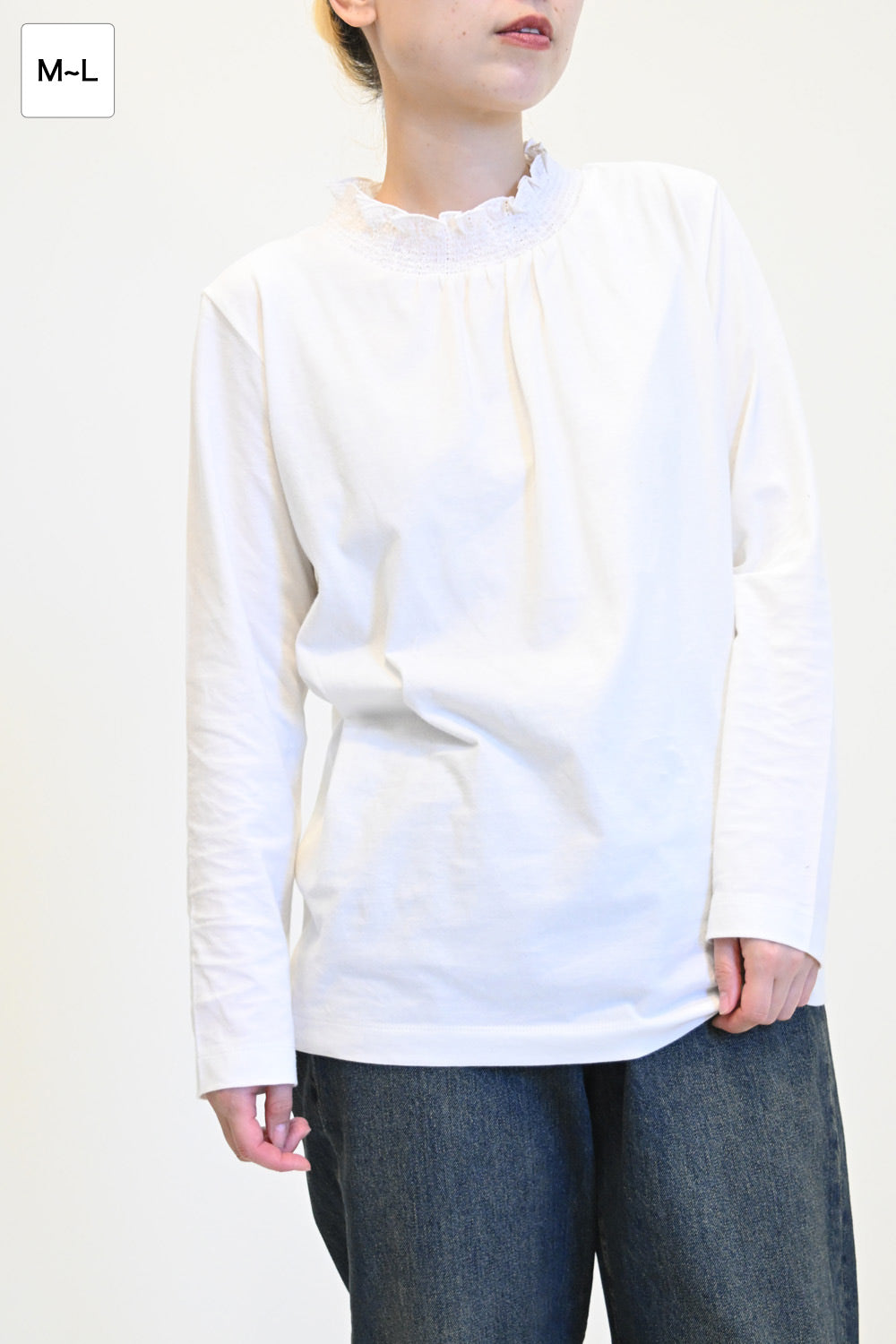 ≪SALE≫ Collar Shirring Lace Long Sleeve Tee
