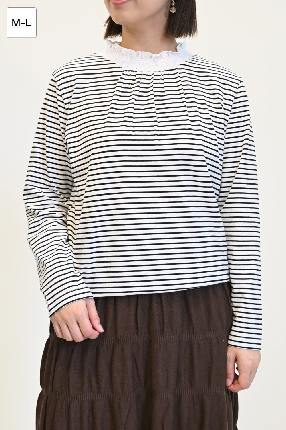 ≪SALE≫ Collar Shirring Lace Long Sleeve Tee