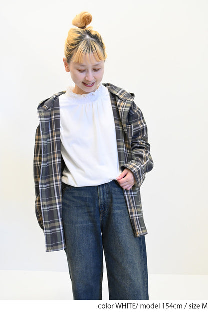 ≪SALE≫ Collar Shirring Lace Long Sleeve Tee